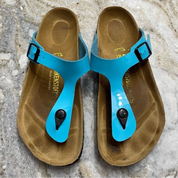 Birkenstock Birko Flor GIZEH Blue Patent 36 L9 M7 EU40 Regular/Wide ***RARE*** - Picture 2 of 11